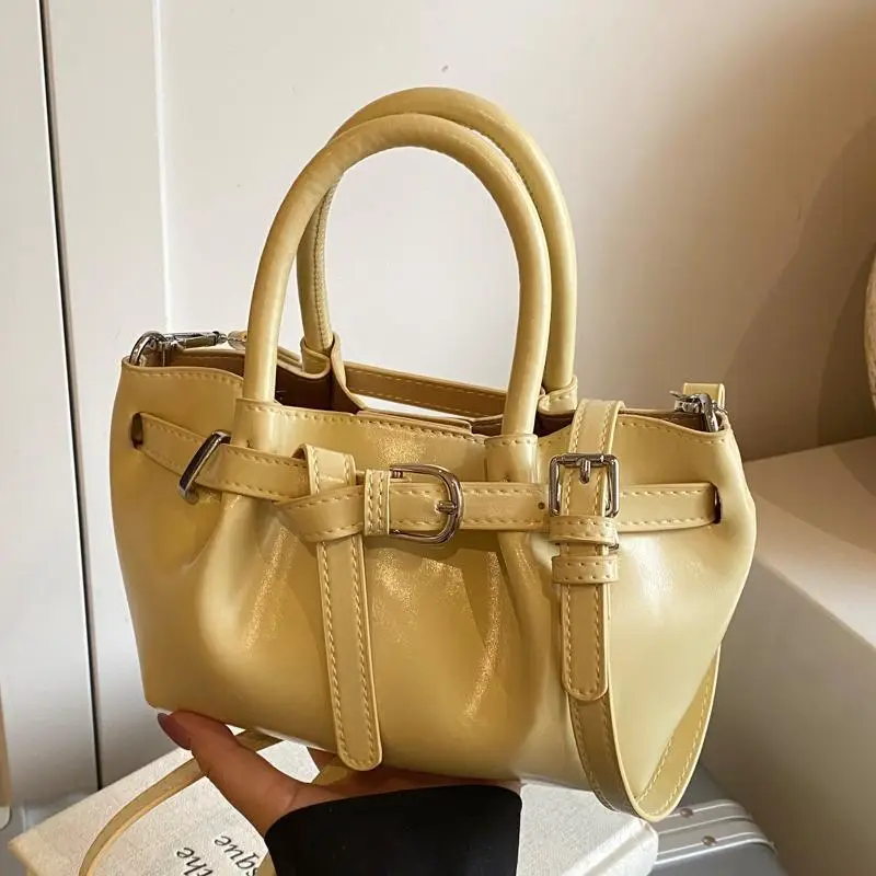 Women Pleated Handbag Gold One Shoulder Bucket Bag - Image 6