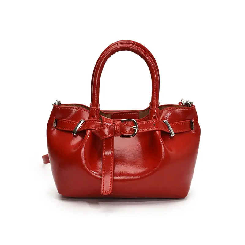 Women Pleated Handbag Gold One Shoulder Bucket Bag - Image 3
