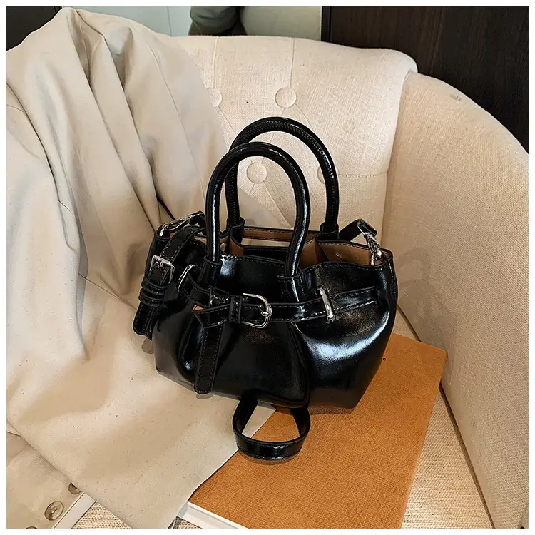 Women Pleated Handbag Gold One Shoulder Bucket Bag — feature 24