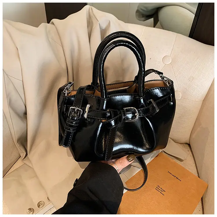 Women Pleated Handbag Gold One Shoulder Bucket Bag — feature 25