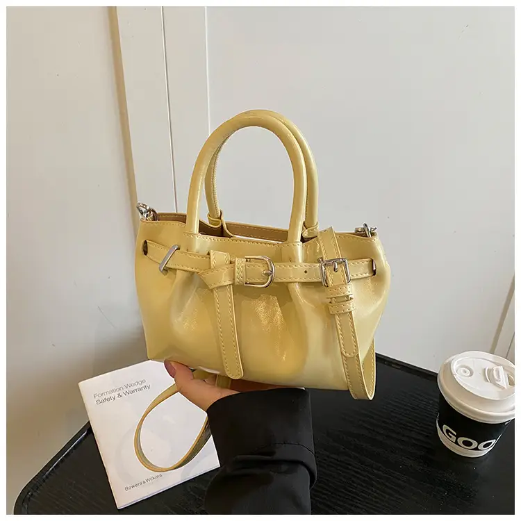 Women Pleated Handbag Gold One Shoulder Bucket Bag — feature 30