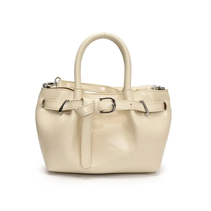 Women Pleated Handbag Gold One Shoulder Bucket Bag - Image 5