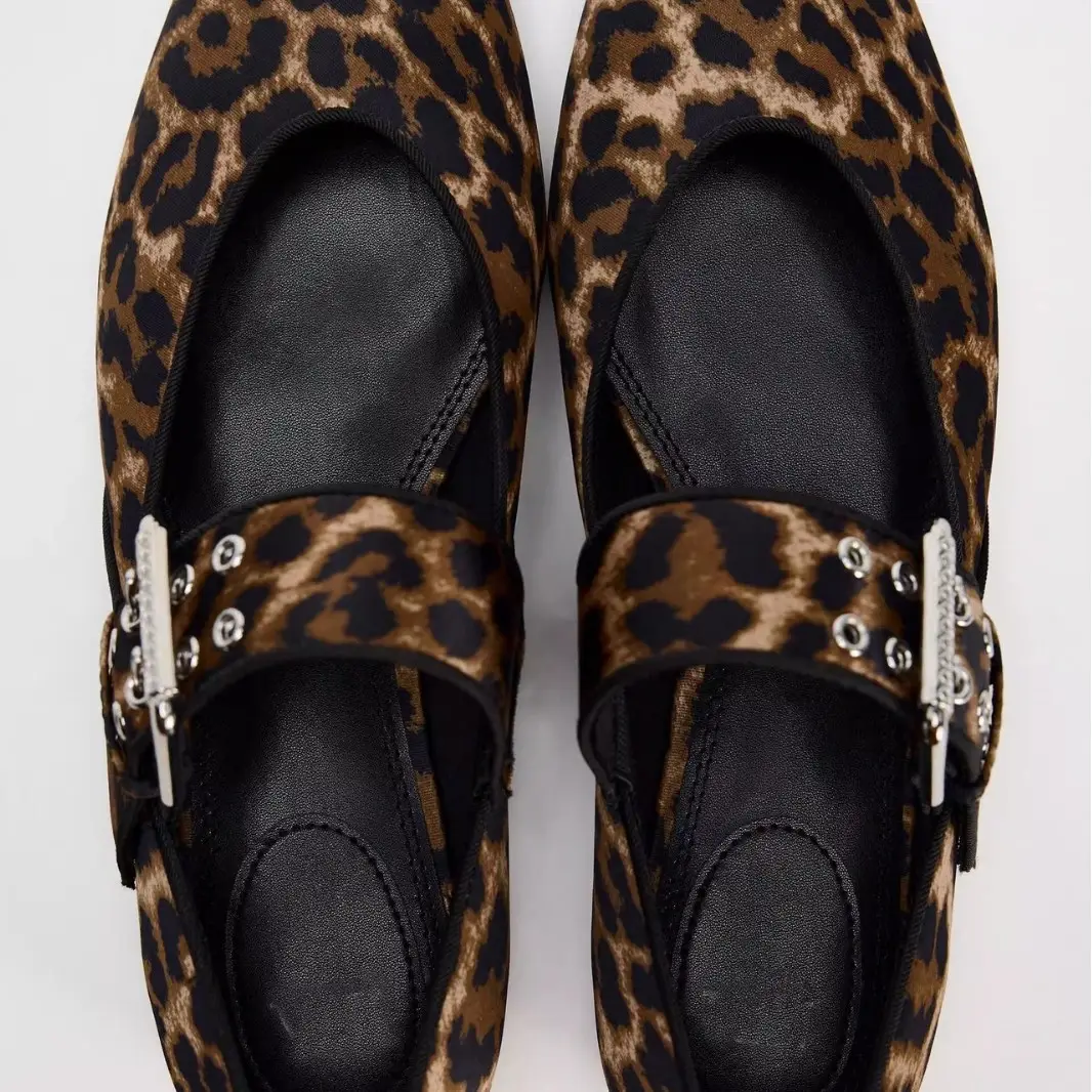 Leopard Print Mary Jane Flat Pumps 2025