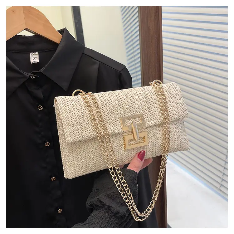 Cross-Border Exclusive New Shoulder Bag Double-Layer Woven Underarm Bag Beach Vacation Straw Bag Fashion Chain Bag — feature 10