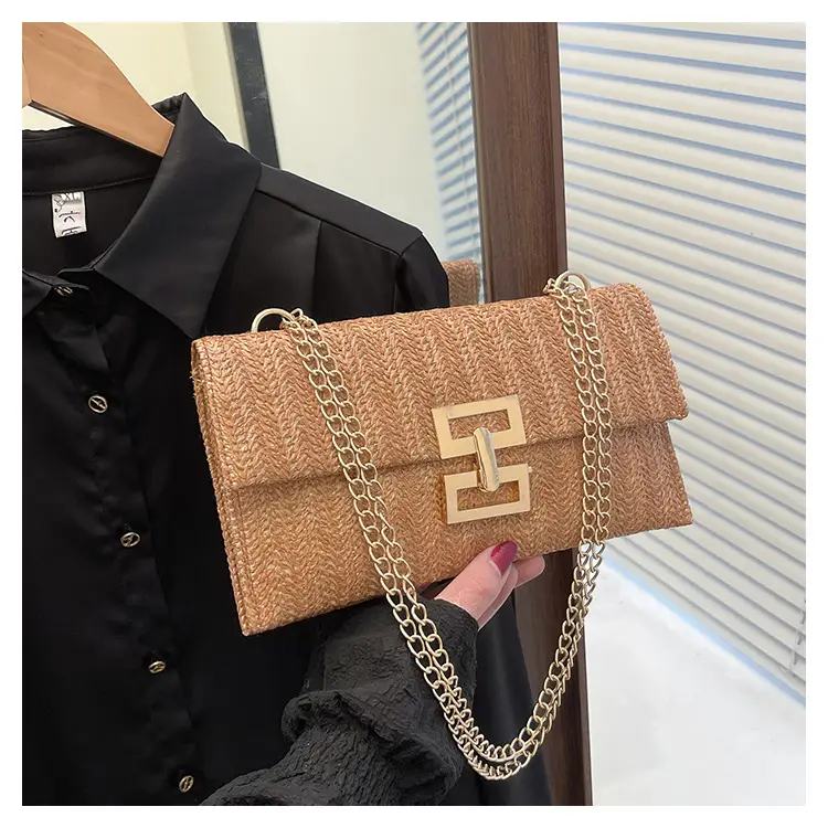 Cross-Border Exclusive New Shoulder Bag Double-Layer Woven Underarm Bag Beach Vacation Straw Bag Fashion Chain Bag — feature 11