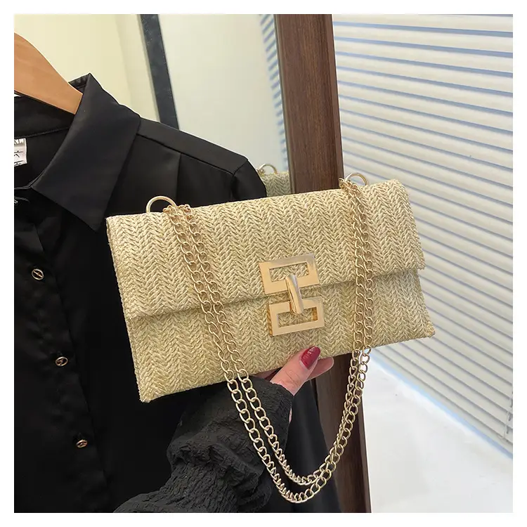 Cross-Border Exclusive New Shoulder Bag Double-Layer Woven Underarm Bag Beach Vacation Straw Bag Fashion Chain Bag — feature 12