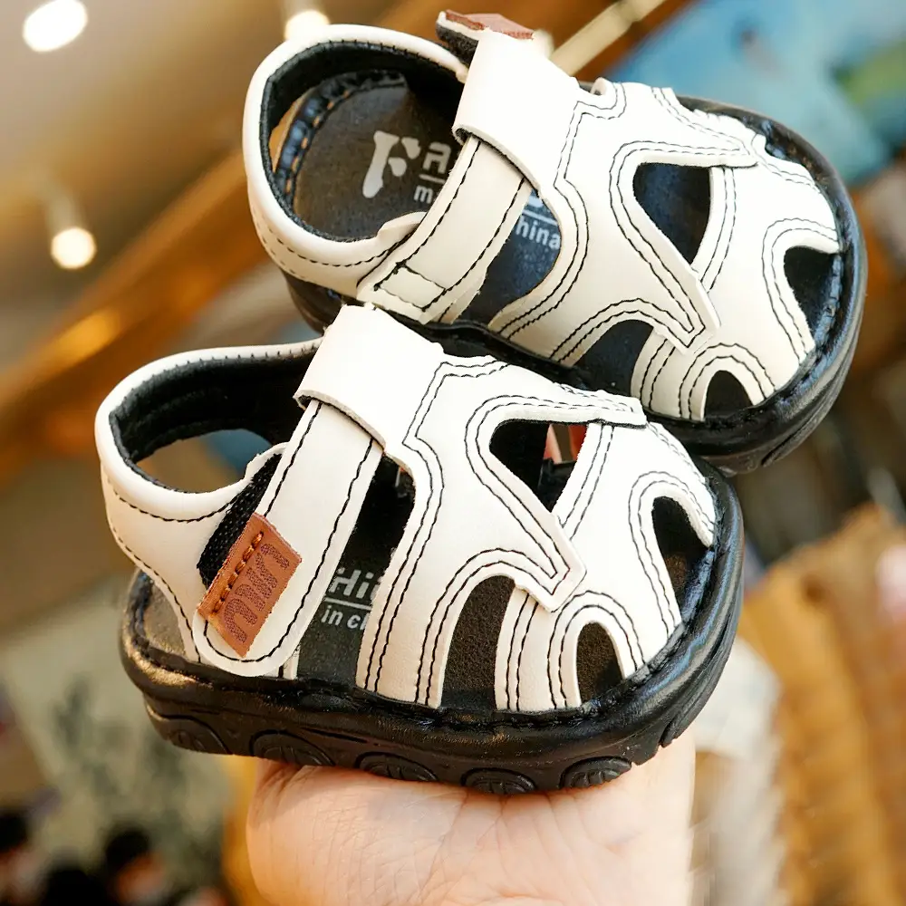 Toddler Sandals White Leather 1-2Yrs Non-Slip Sole - Image 4