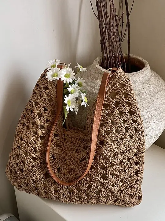 Straw Woven Shoulder Bag Large Capacity for Women