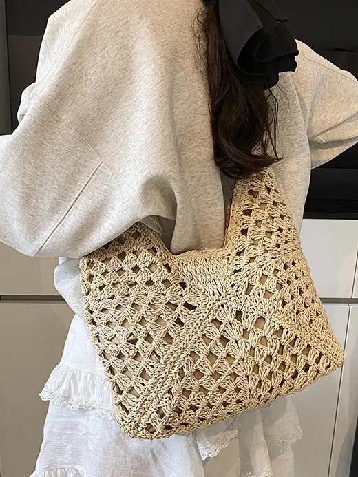 Straw Woven Shoulder Bag Large Capacity for Women