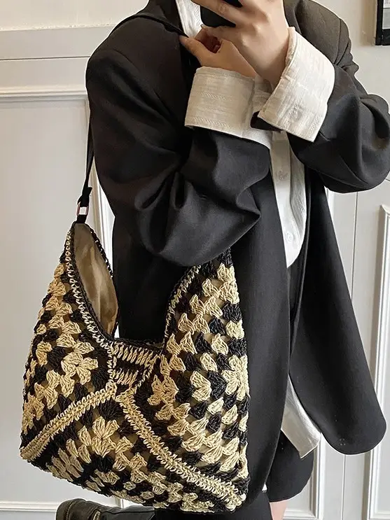 Straw Woven Shoulder Bag Large Capacity for Women