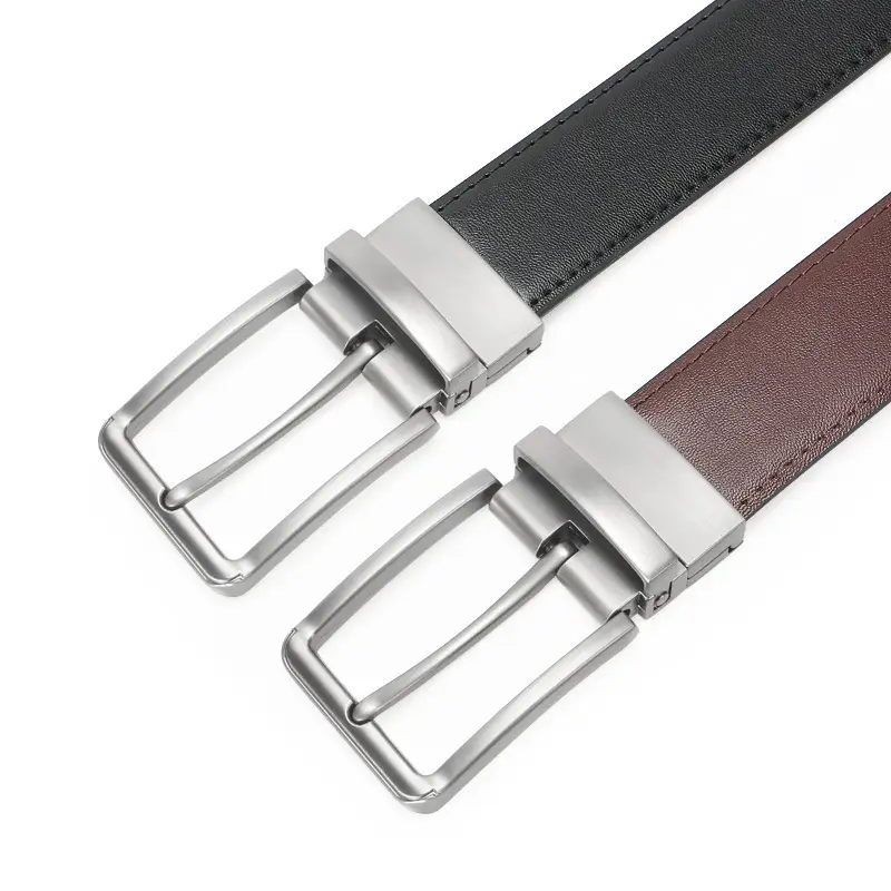 Men's Rotating Pin Buckle Belt Brown Black Leather Belt
