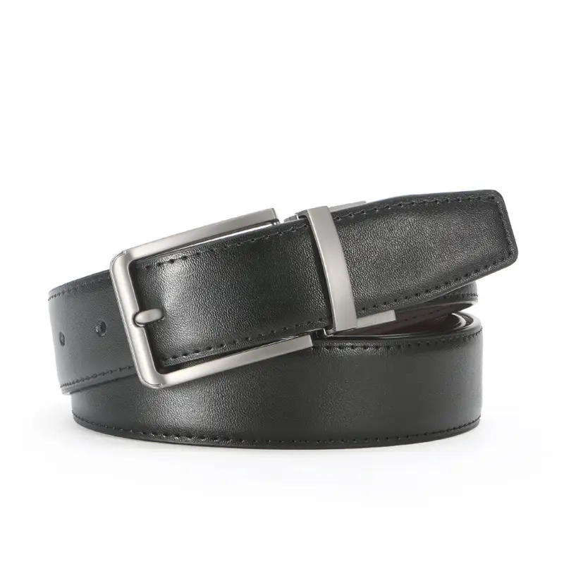 Men's Rotating Pin Buckle Belt Brown Black Leather Belt