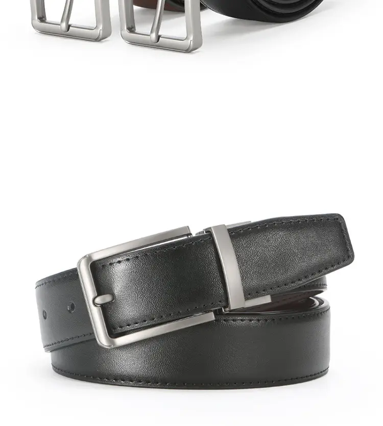 Men's Rotating Pin Buckle Belt Brown Black Leather Belt — feature 10