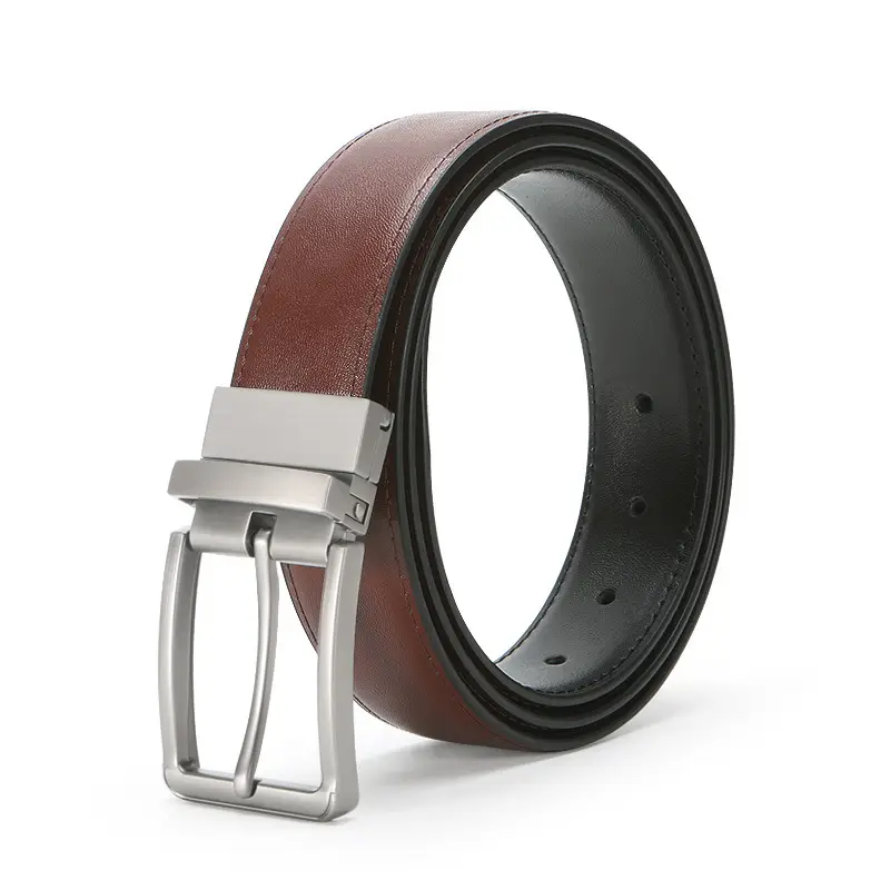 Men's Rotating Pin Buckle Belt Brown Black Leather Belt