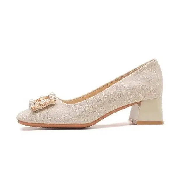 French-Style Chunky High Heels for Women, 2026 New Wedding Shoes, Bridesmaid Shoes, Square Toe, Shallow Mouth, Suitable for Cheongsam and Cheongsam Skirt, Single Shoes - Image 5