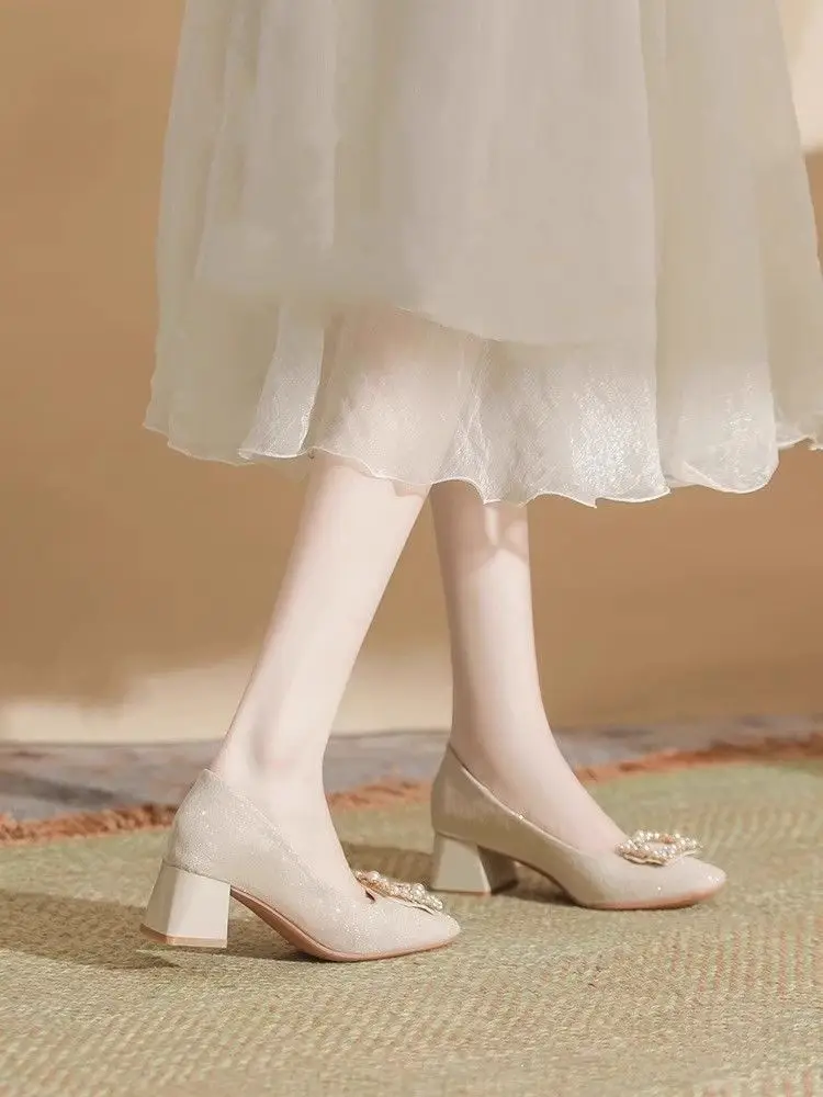 French-Style Chunky High Heels for Women, 2026 New Wedding Shoes, Bridesmaid Shoes, Square Toe, Shallow Mouth, Suitable for Cheongsam and Cheongsam Skirt, Single Shoes — feature 10