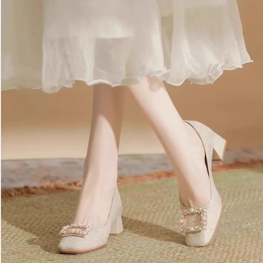 French-Style Chunky High Heels for Women, 2026 New Wedding Shoes, Bridesmaid Shoes, Square Toe, Shallow Mouth, Suitable for Cheongsam and Cheongsam Skirt, Single Shoes — feature 11