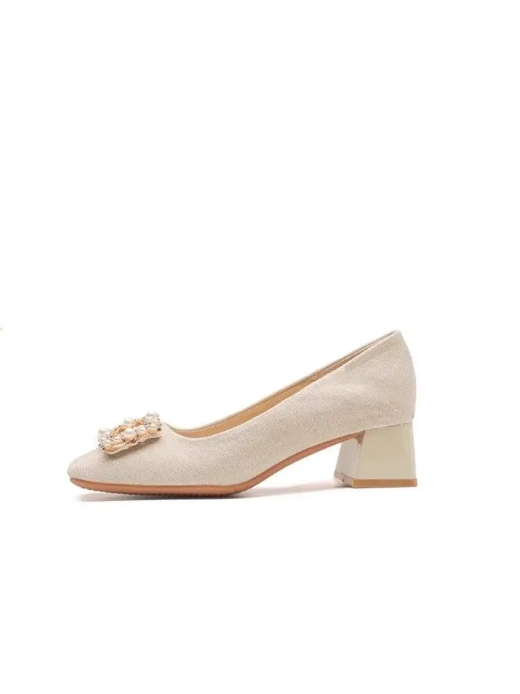 French-Style Chunky High Heels for Women, 2026 New Wedding Shoes, Bridesmaid Shoes, Square Toe, Shallow Mouth, Suitable for Cheongsam and Cheongsam Skirt, Single Shoes — feature 5