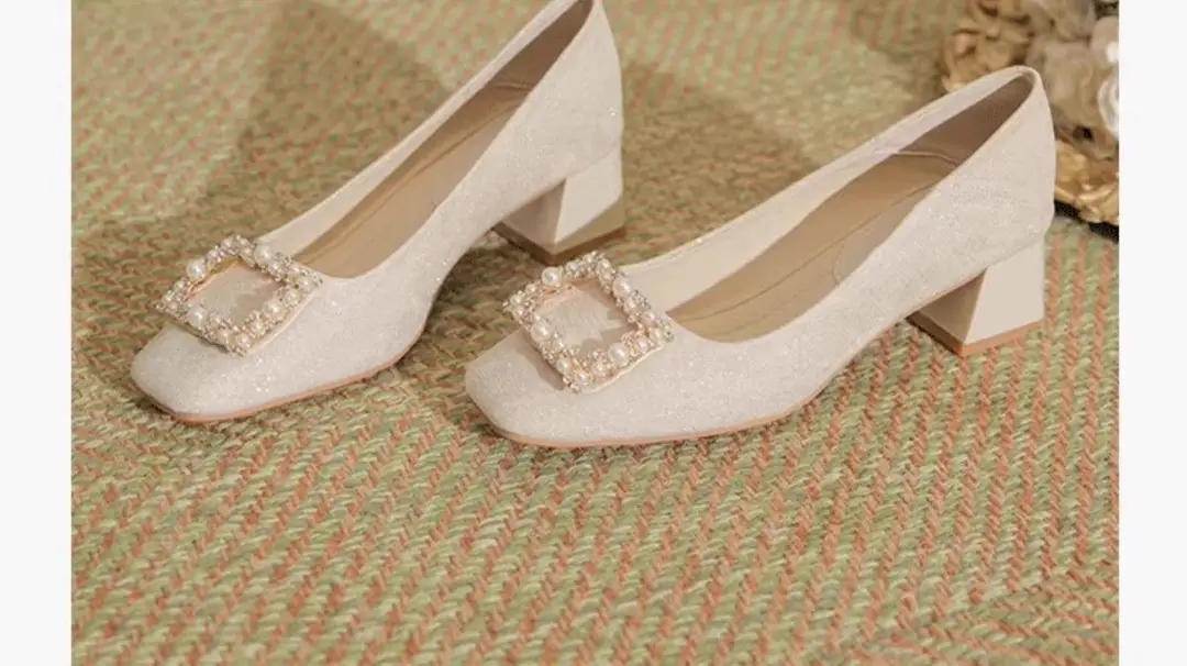 French-Style Chunky High Heels for Women, 2026 New Wedding Shoes, Bridesmaid Shoes, Square Toe, Shallow Mouth, Suitable for Cheongsam and Cheongsam Skirt, Single Shoes — feature 7
