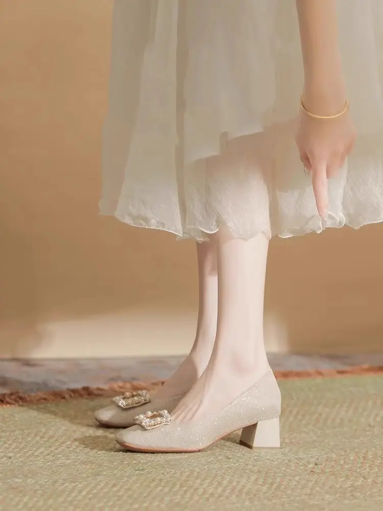French-Style Chunky High Heels for Women, 2026 New Wedding Shoes, Bridesmaid Shoes, Square Toe, Shallow Mouth, Suitable for Cheongsam and Cheongsam Skirt, Single Shoes — feature 8