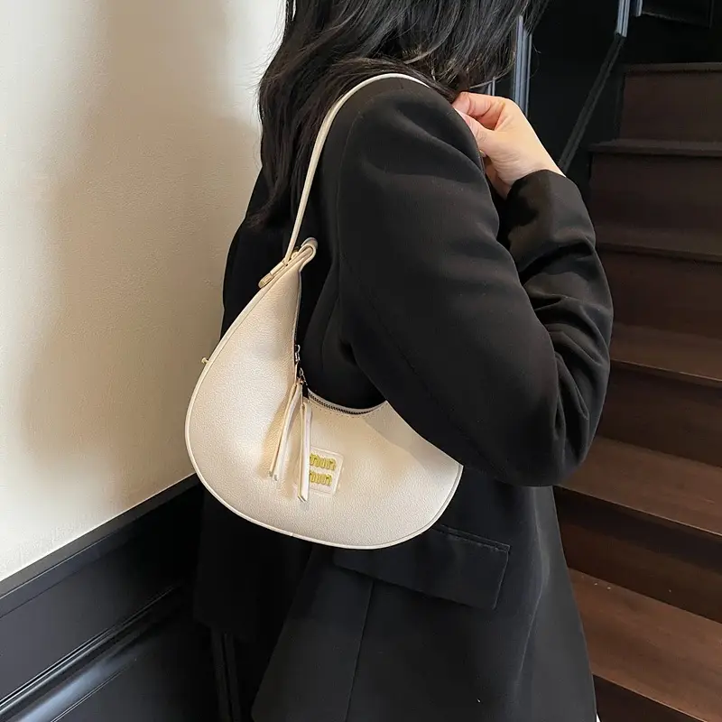 Women's Pink Leather Crescent Shoulder Bag - Image 6