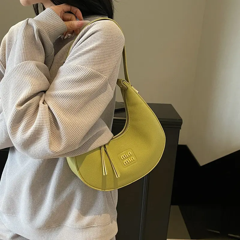 Women's Pink Leather Crescent Shoulder Bag - Image 8