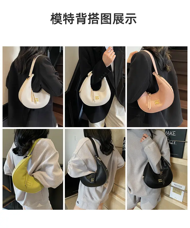 Women's Pink Leather Crescent Shoulder Bag — feature 10
