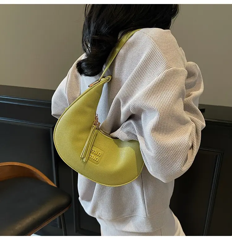 Women's Pink Leather Crescent Shoulder Bag — feature 15