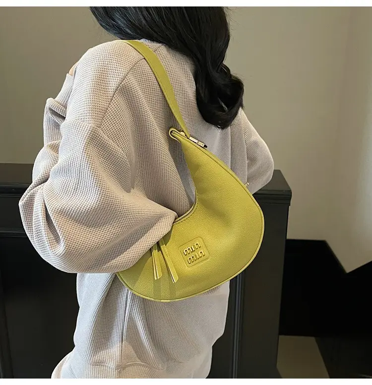Women's Pink Leather Crescent Shoulder Bag — feature 17