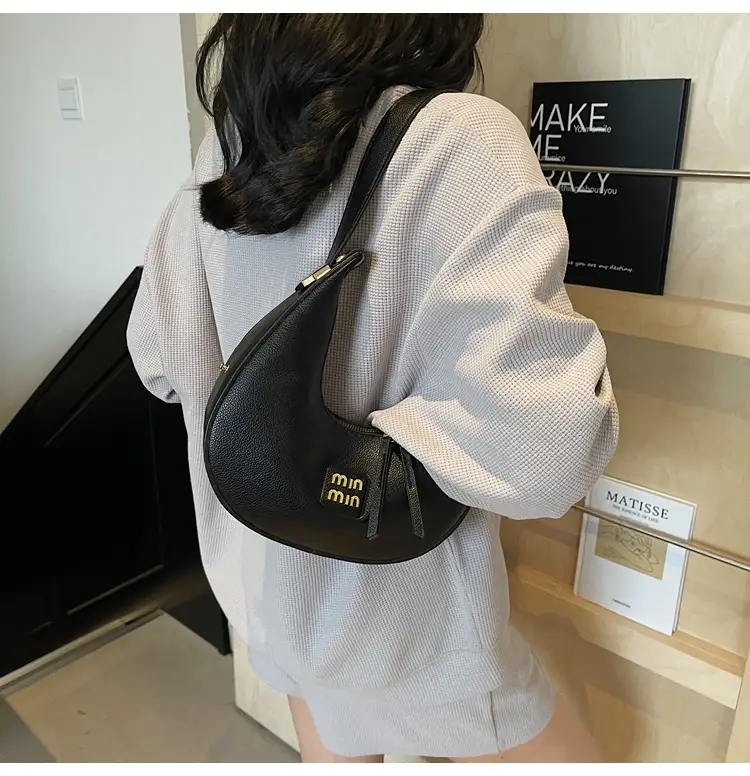 Women's Pink Leather Crescent Shoulder Bag — feature 21