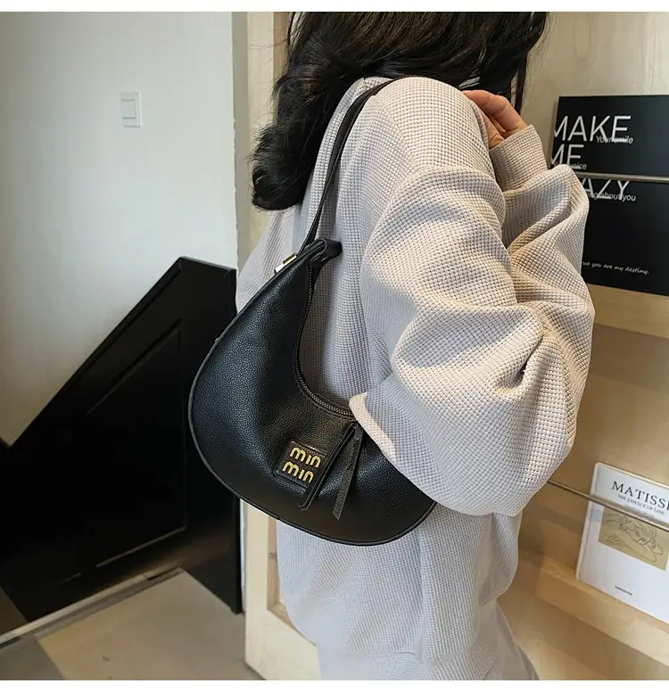 Women's Pink Leather Crescent Shoulder Bag — feature 22