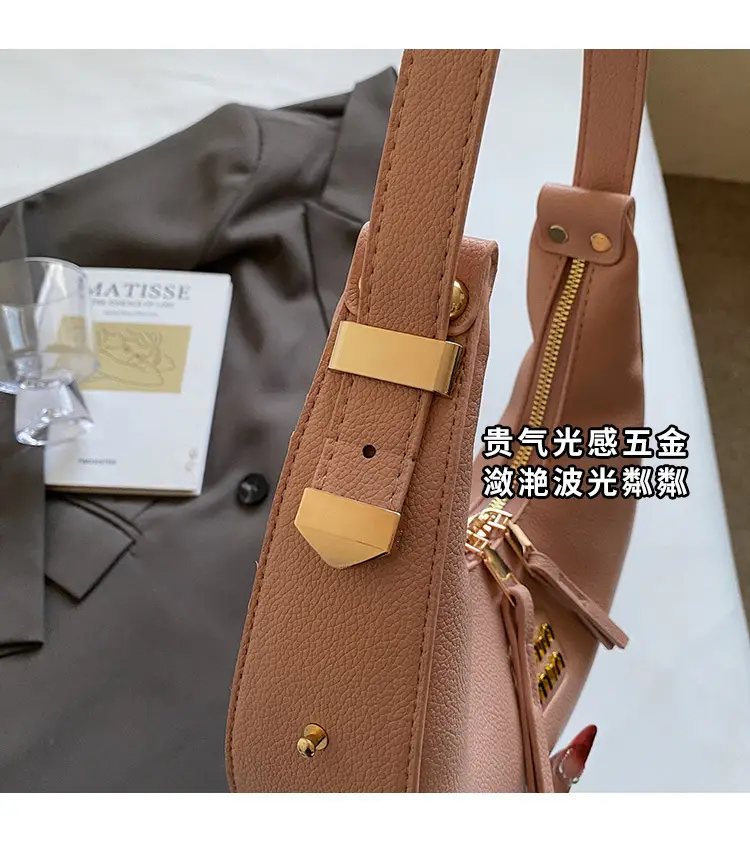 Women's Pink Leather Crescent Shoulder Bag — feature 6