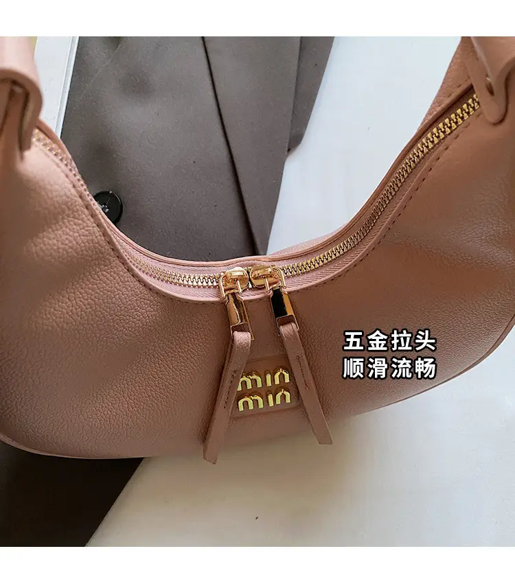 Women's Pink Leather Crescent Shoulder Bag — feature 7