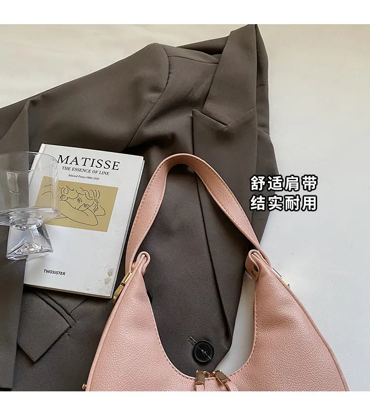 Women's Pink Leather Crescent Shoulder Bag — feature 8