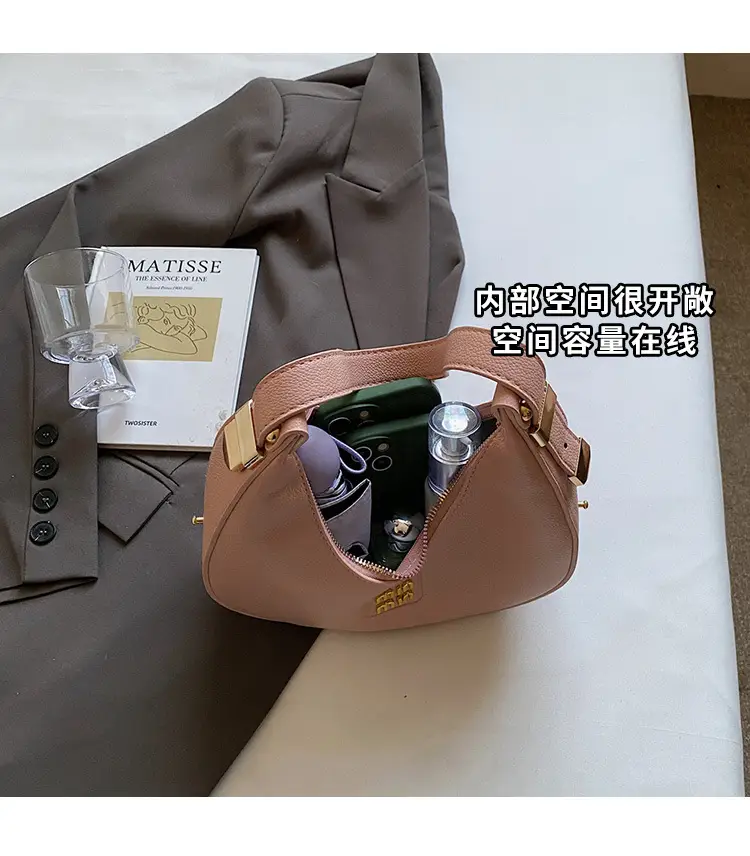 Women's Pink Leather Crescent Shoulder Bag — feature 9