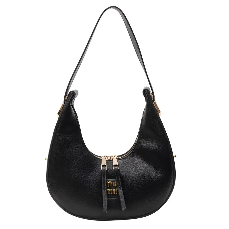 Women's Pink Leather Crescent Shoulder Bag - Image 2