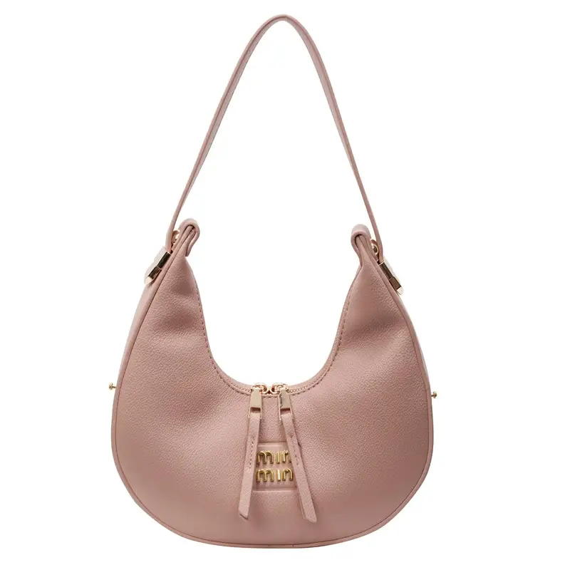 Women's Pink Leather Crescent Shoulder Bag - Image 3