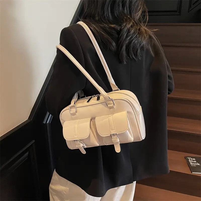 Brown Retro Shoulder Bag for Women with 5 Pockets - Image 10
