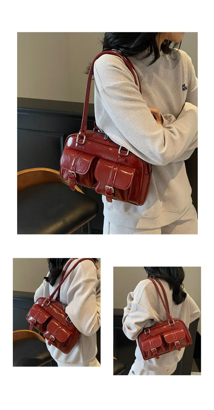 Brown Retro Shoulder Bag for Women with 5 Pockets — feature 10