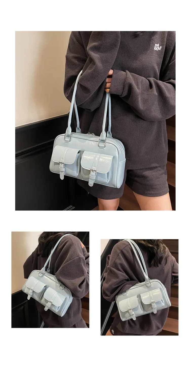 Brown Retro Shoulder Bag for Women with 5 Pockets — feature 12