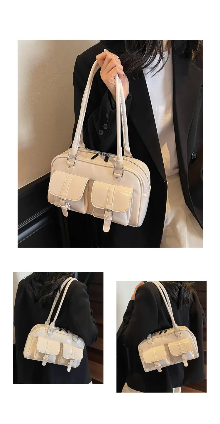 Brown Retro Shoulder Bag for Women with 5 Pockets — feature 17