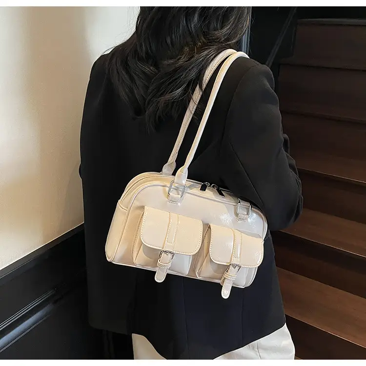 Brown Retro Shoulder Bag for Women with 5 Pockets — feature 20