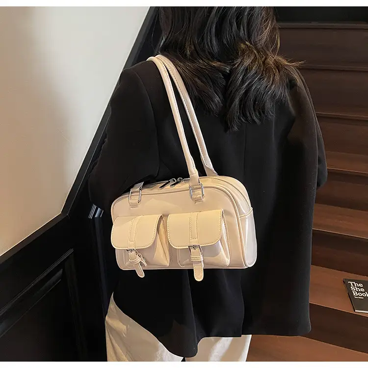 Brown Retro Shoulder Bag for Women with 5 Pockets — feature 21