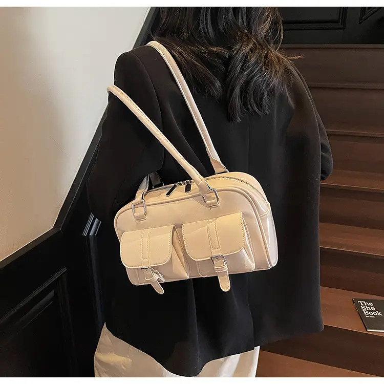 Brown Retro Shoulder Bag for Women with 5 Pockets — feature 22