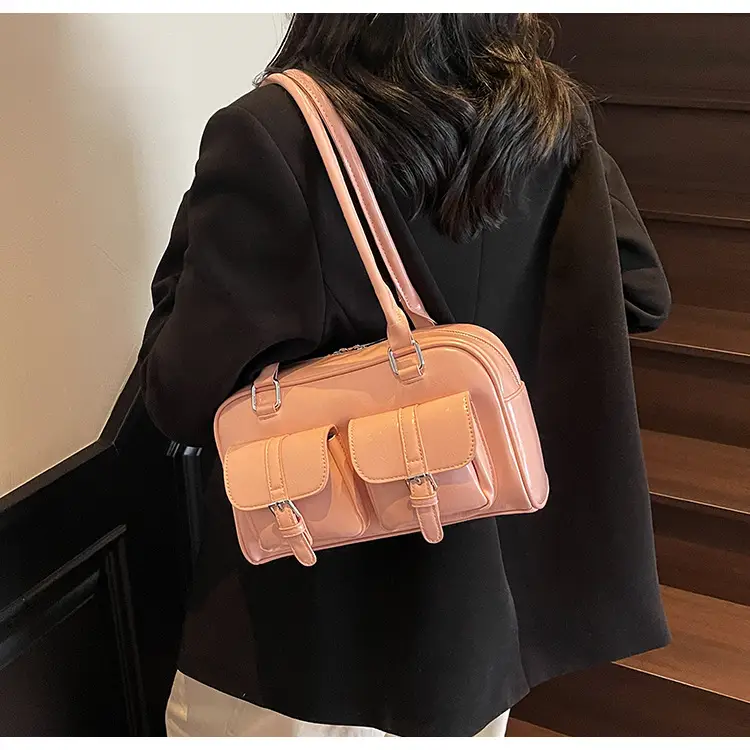 Brown Retro Shoulder Bag for Women with 5 Pockets — feature 24