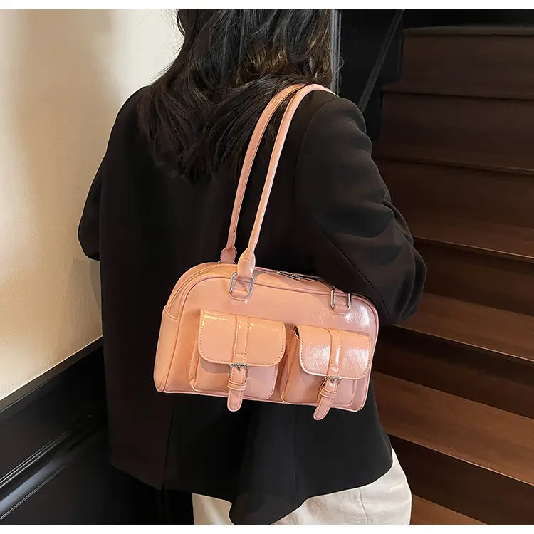 Brown Retro Shoulder Bag for Women with 5 Pockets — feature 25