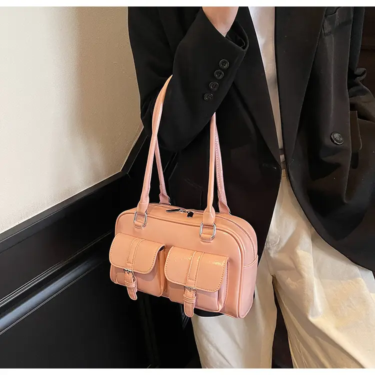 Brown Retro Shoulder Bag for Women with 5 Pockets — feature 26