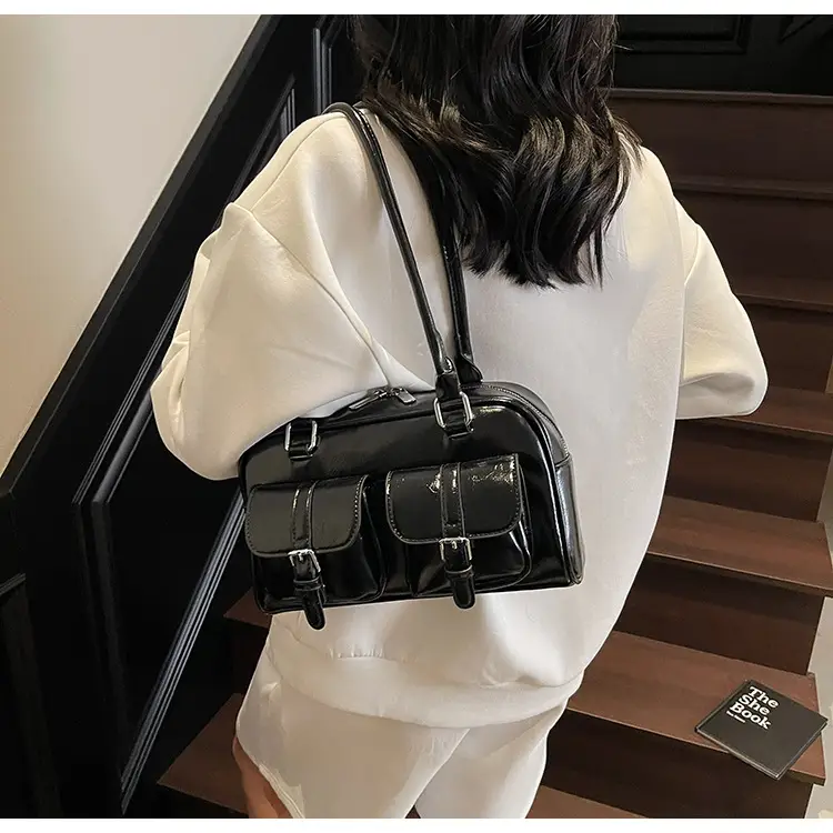 Brown Retro Shoulder Bag for Women with 5 Pockets — feature 28