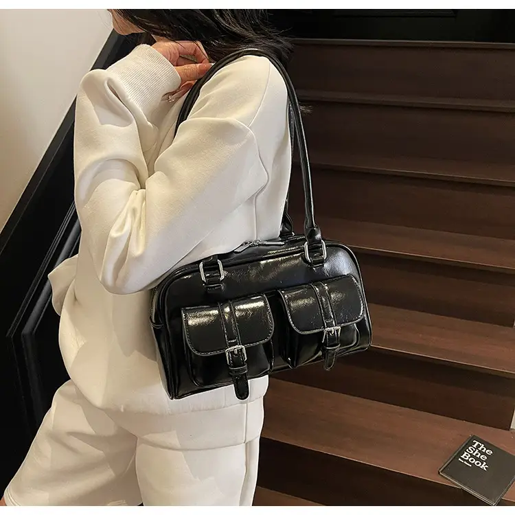 Brown Retro Shoulder Bag for Women with 5 Pockets — feature 29