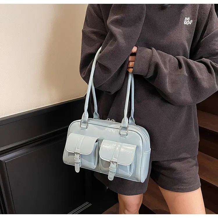 Brown Retro Shoulder Bag for Women with 5 Pockets — feature 36